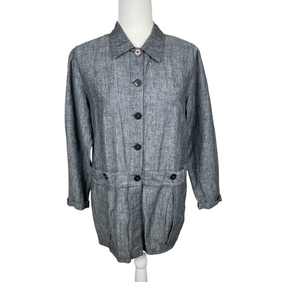 Coldwater Creek 100% Linen Button Front Shirt Blazer Jacket Lagenlook Sz Medium - Picture 1 of 14